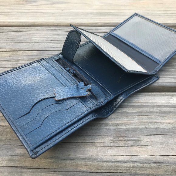 Blue Wallet Handmade Men Card Holder Purse Leather - Picture 10 of 12